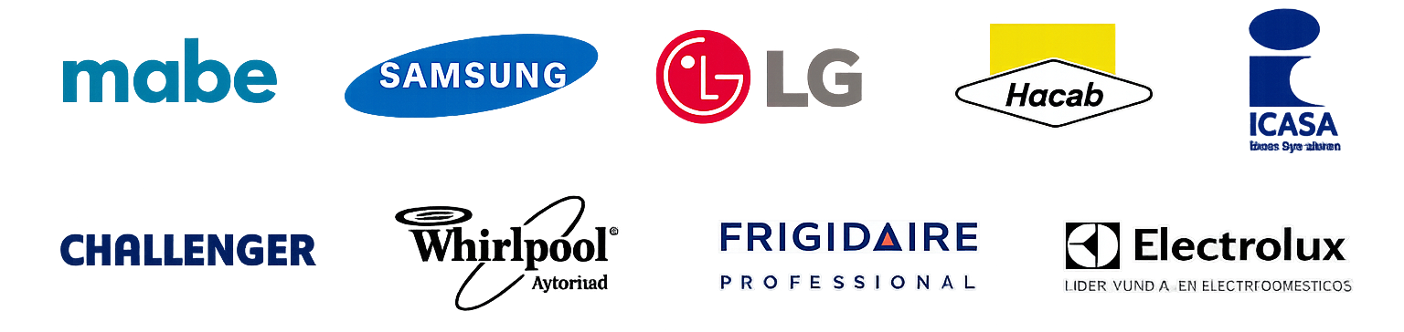 Collage ilustrativo de logotipos de marcas de electrodomésticos de línea blanca